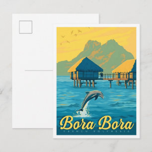 Bora-Bora Frans-Polynesië Vintage Reizen Briefkaart