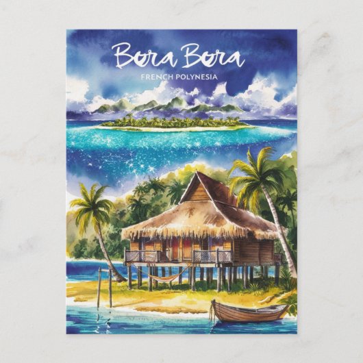 Bora Bora Frans-Polynesië Waterverf schilderij Briefkaart (Voorkant)