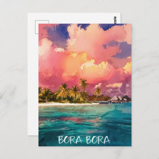 Bora Bora Frans-Polynesië Waterverf schilderij Briefkaart (Voorkant / Achterkant)