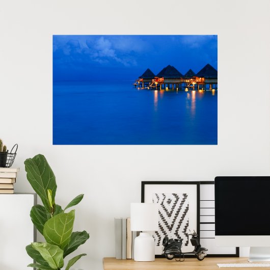 Bora Bora French Polynesia Sunset Blue Hour Poster (Thuiskantoor)