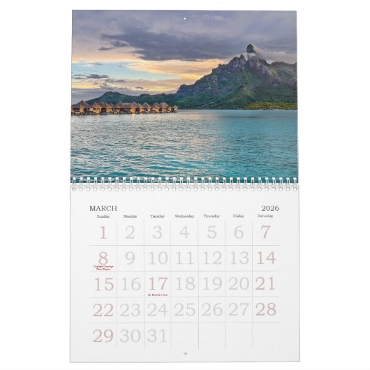 Bora Bora | French Polynesia | Tahitian Calendar Kalender (Mar 2026)