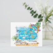 Bora Bora Islands French Polynesia Travel Map Briefkaart (Staand voorkant)