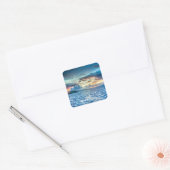 Bora Bora mooie zonsondergang, gelabeld, Vierkante Sticker (Envelop)