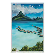 Bora bora retro reisposter, Frans-Polynesië