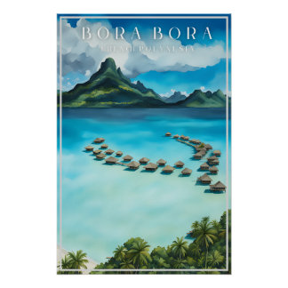 Bora bora retro reisposter, Frans-Polynesië Perfect Poster