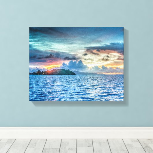 Bora Bora Sunset over de oceaan Canvas Afdruk (Insitu (Houten vloer))