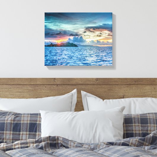 Bora Bora Sunset over de oceaan Canvas Afdruk (Insitu (Slaapkamer))
