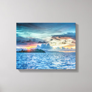 Bora Bora Sunset over de oceaan Canvas Afdruk