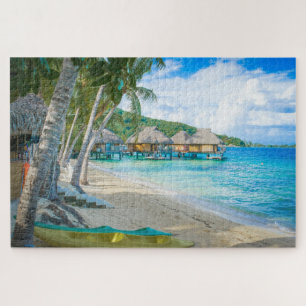 Bora Bora Tahiti Beach Overwater Bungalows Ocean Legpuzzel