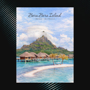 Bora Bora Tahiti Eiland Waterverf Tropisch Escapad Briefkaart