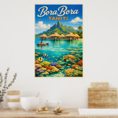 Bora Bora Tahiti - Oude Reisposter Poster (Keuken)