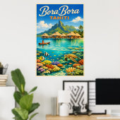 Bora Bora Tahiti - Oude Reisposter Poster (Thuiskantoor)