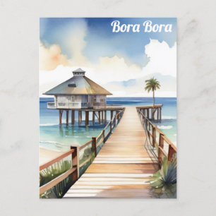 Bora Bora Tropical Beach Resort Waterverf Briefkaart