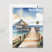 Bora Bora Tropical Beach Resort Waterverf Briefkaart (Voorkant / Achterkant)