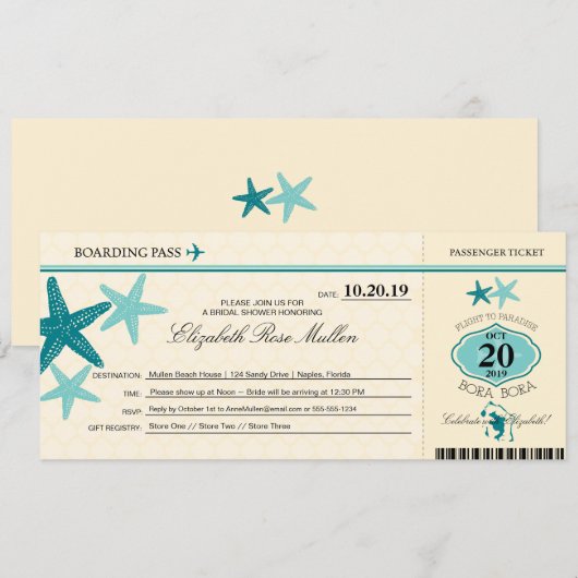 Bora Bora Vrijgezellenfeest Boarding Pass Kaart (Voorkant / Achterkant)