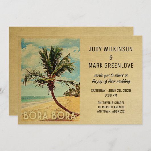 Bora Bora Wedding Invitation Beach Palm Tree Kaart (Voorkant / Achterkant)