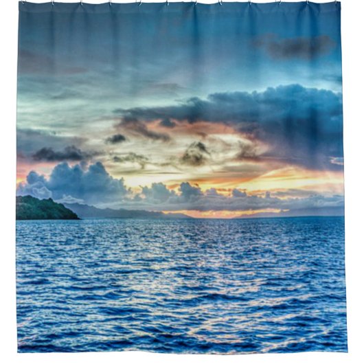 Bora Bora Zonsondergang, landschapsfoto, Douchegordijn (Voorkant)