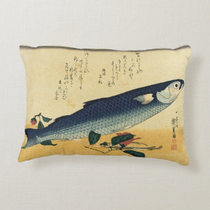 Bora (Grey Mullet) Hiroshige's Japanse visprint Accent Kussen