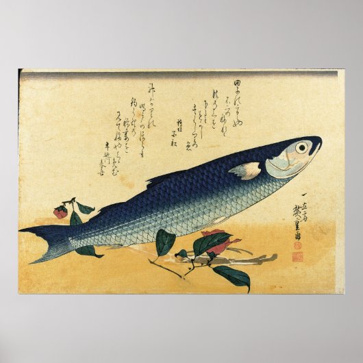 Bora (Grey Mullet) Hiroshige's Japanse visprint Poster (Voorkant)
