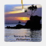 Boracay Beach, Filipijnen, Keramisch Ornament<br><div class="desc">Boracay strand,  Filippijnen,  schilderachtig foto zonsondergang en zeilboot.</div>
