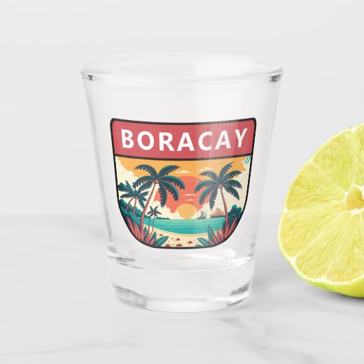 Boracay Filipijnen Retro Emblem Shot Glas (Voorkant)