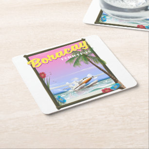 Boracay Filipijnen strand reisposter Kartonnen Onderzetters