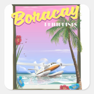 Boracay Filipijnen strand reisposter Vierkante Sticker