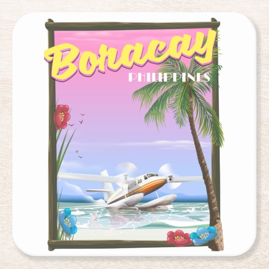 Boracay Filippijnse strandreisposter Kartonnen Onderzetters (Voorkant)
