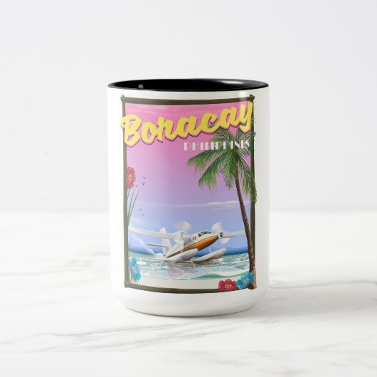 Boracay Filippijnse strandreisposter Tweekleurige Koffiemok (Center)
