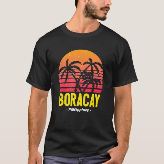 Boracay Philippines Sunset Palm Trees White Beach T-shirt (Voorkant)