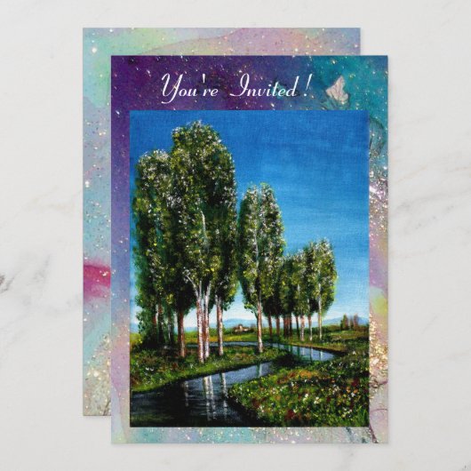 BORCH BOMEN IN TUSCANY, blauwe groene sparken Kaart (Voorkant / Achterkant)