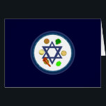 Bord<br><div class="desc">Passoverseder-bord gevuld met traditionele joodse symbolen op wenskaarten,  stempels,  stickers,  baby en thuisdeken met de joodse ster van David.</div>