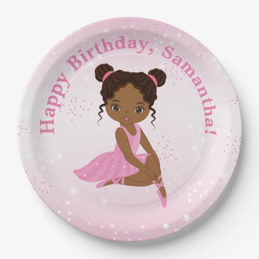 Bord Afrikaanse Amerikaanse Ballerina Birthday Pap (Voorkant)