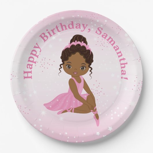 Bord Afrikaanse Amerikaanse Ballerina Birthday Pap (Voorkant)
