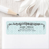 Bord Aqua Blue Damask en Flowers Adreslabel Etiket (Insitu)