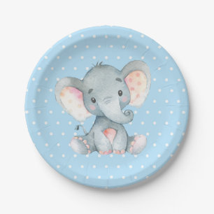 Bord Baby shower blauw papier voor peuters elphant