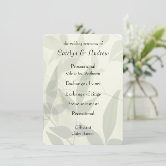 Bord bladeren bruiloft programma (Staand voorkant)