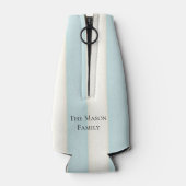 Bord Blauw & Antiek Witte Strepen Monogrammed Flesjeskoeler (Achterkant)