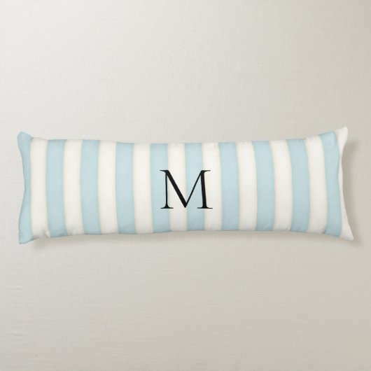 Bord Blauw & Antiek Witte Strepen Monogrammed Lichaamskussen (Achterkant)