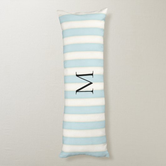 Bord Blauw & Antiek Witte Strepen Monogrammed Lichaamskussen (Achterkant (Verticaal))