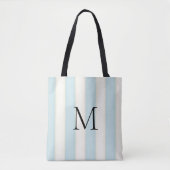 Bord Blauw & Antiek Witte Strepen Monogrammed Tot Tote Bag (Voorkant)