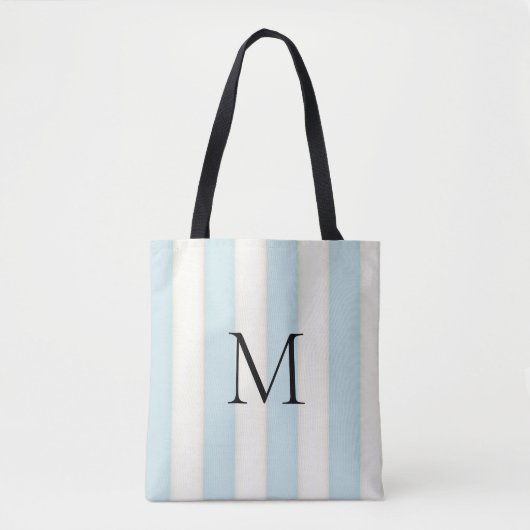 Bord Blauw & Antiek Witte Strepen Monogrammed Tot Tote Bag (Voorkant)