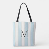 Bord Blauw & Antiek Witte Strepen Monogrammed Tot Tote Bag (Achterkant)