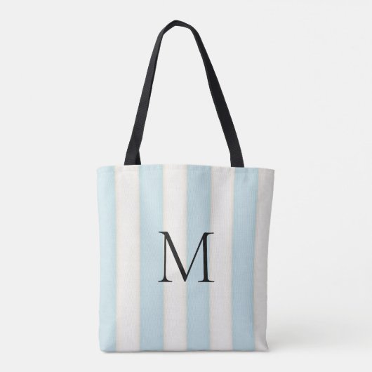 Bord Blauw & Antiek Witte Strepen Monogrammed Tot Tote Bag (Achterkant)