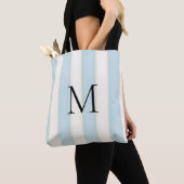Bord Blauw & Antiek Witte Strepen Monogrammed Tot Tote Bag (Dichtbij)