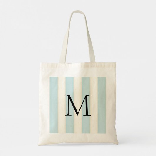 Bord Blauw & Antiek Witte Strepen Monogrammed Tote Bag (Achterkant)