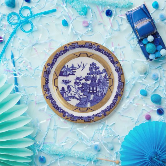 Bord Blauw en Gold Willow Pattern (Feest)