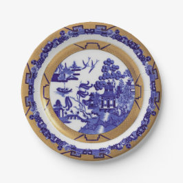Bord Blauw en Gold Willow Pattern