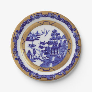 Bord Blauw en Gold Willow Pattern