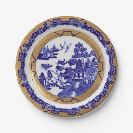 Bord Blauw en Gold Willow Pattern (Voorkant)